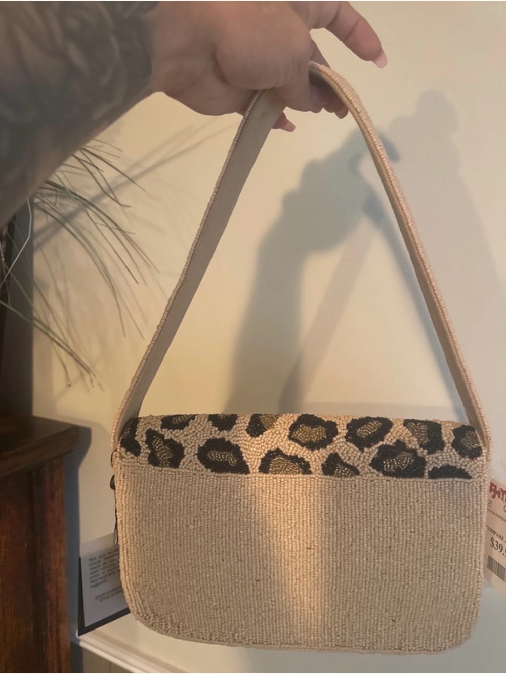Leopard Print Shoulder Bag in Beige and Black - Picture 4 of 4